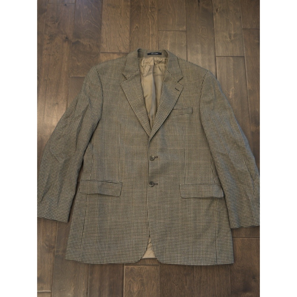 Izod 100% Wool Sport Coat Mens 42L Tan Houndstooth Blazer Suit Jacket‎ 2 Button